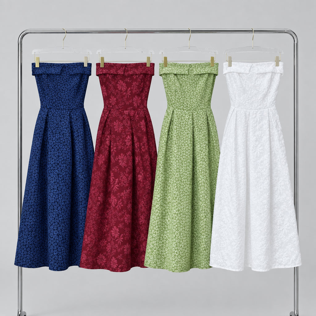 Strapless Floral Midi Dress