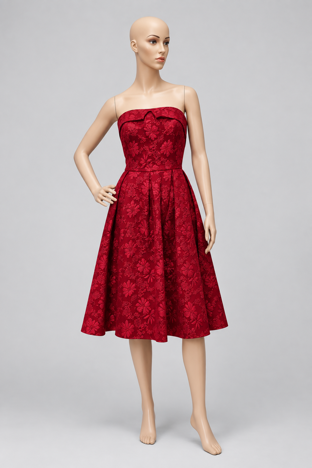 Strapless Floral Midi Dress