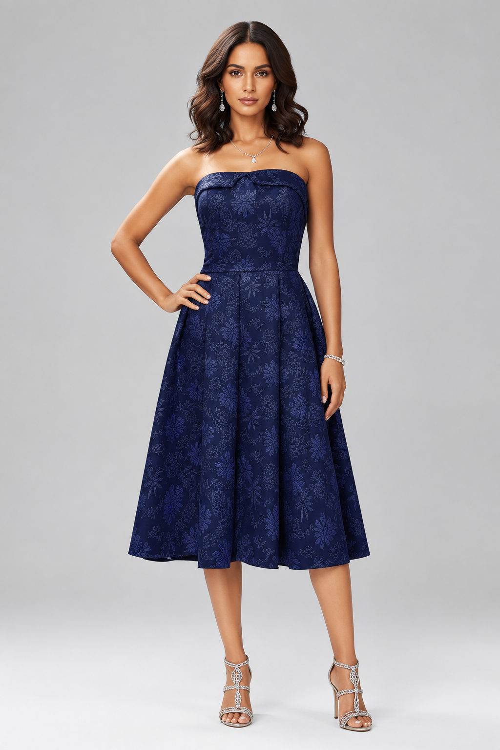 Strapless Floral Midi Dress