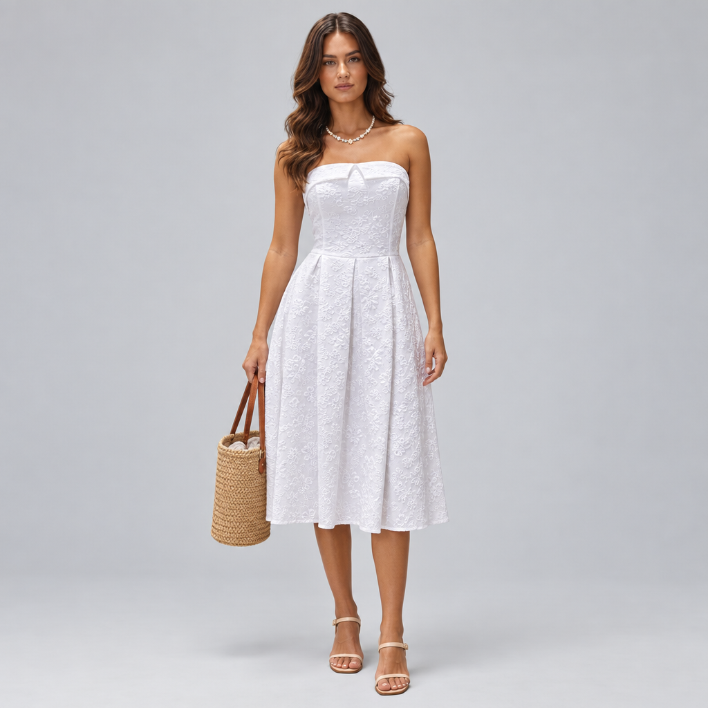 Strapless Floral Midi Dress