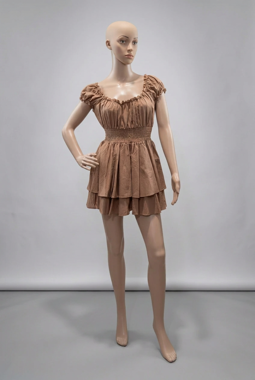 Puff Sleeve Layered Mini Dress