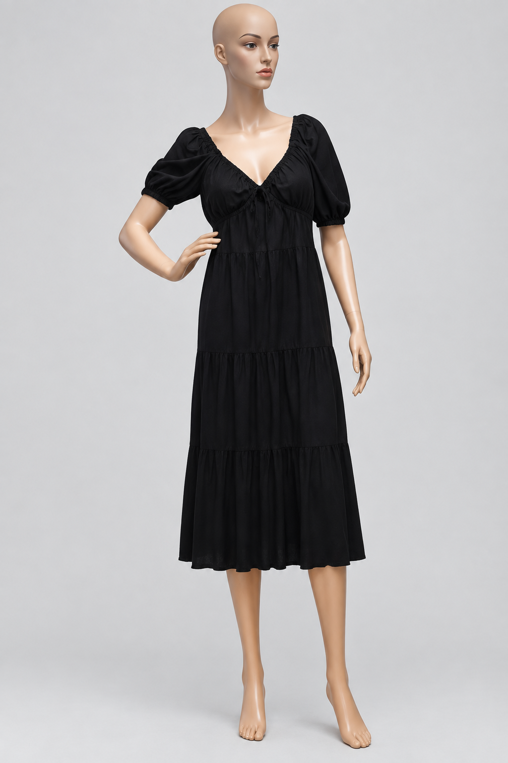 Meryl Puff‑Sleeve Tiered Dress