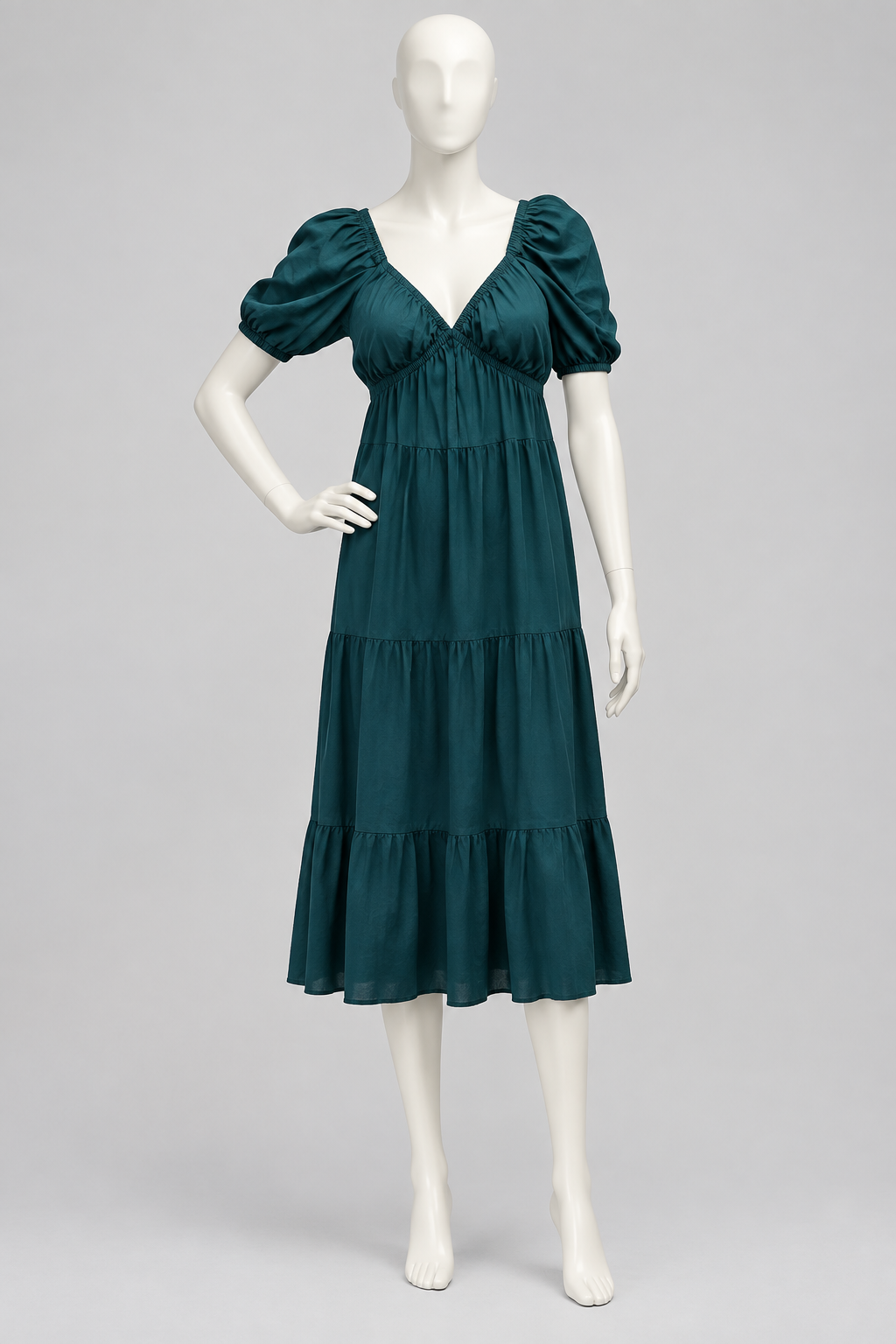 Meryl Puff‑Sleeve Tiered Dress