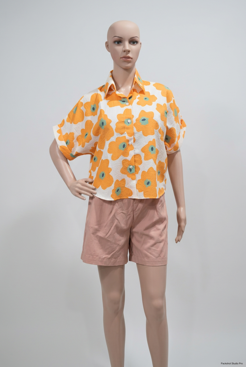 Floral Button‑Down Collared Top - T6474