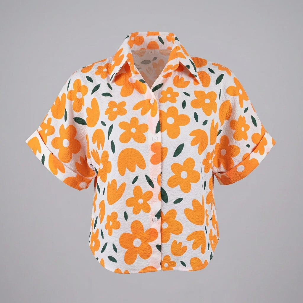 Floral Button‑Down Collared Top - T6474