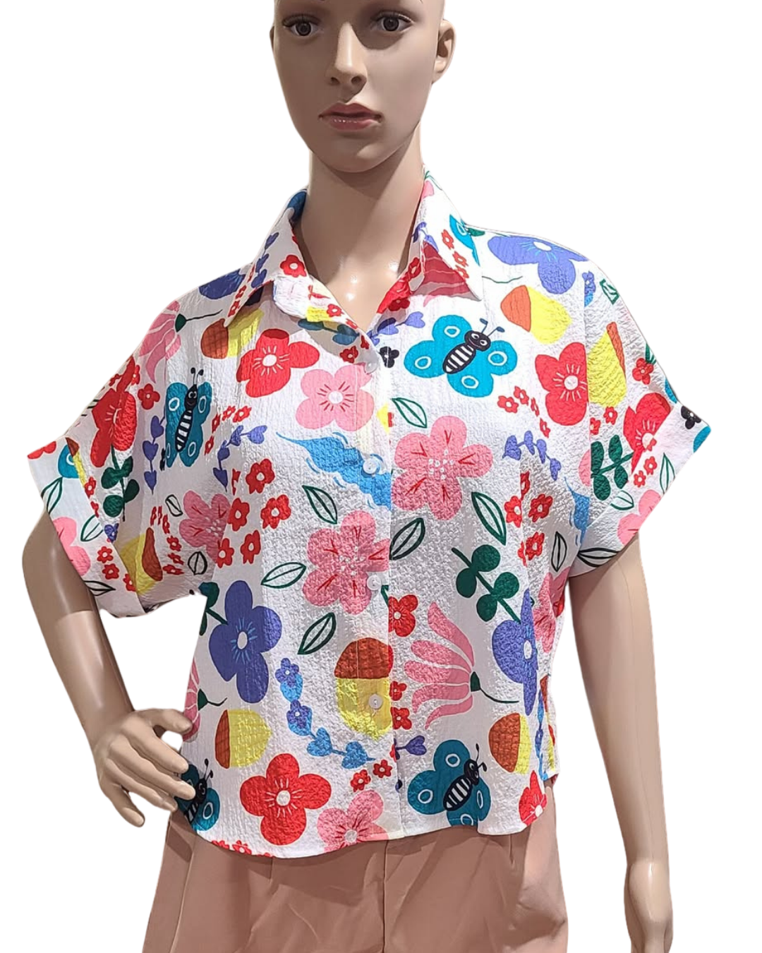Floral Button‑Down Collared Top - T6474