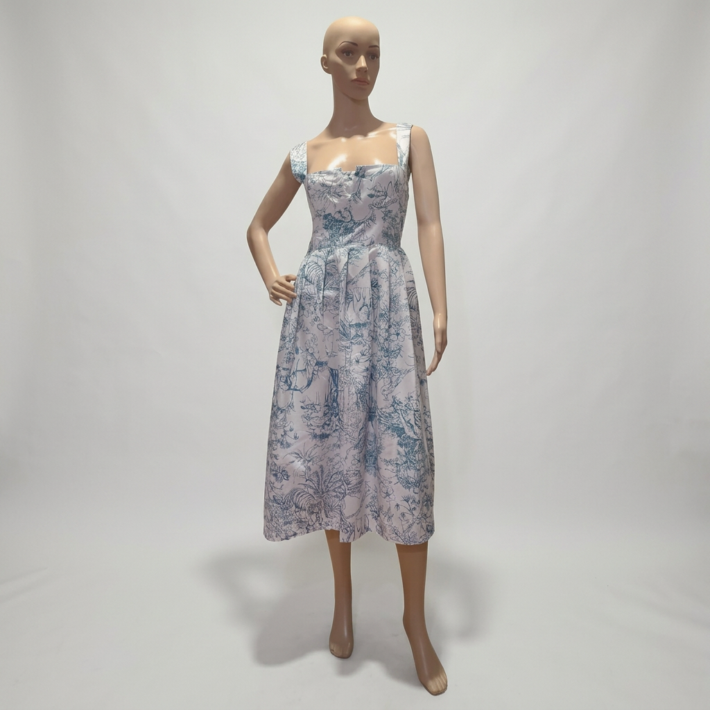 Andy Printed Square‑Neck Midi Dress