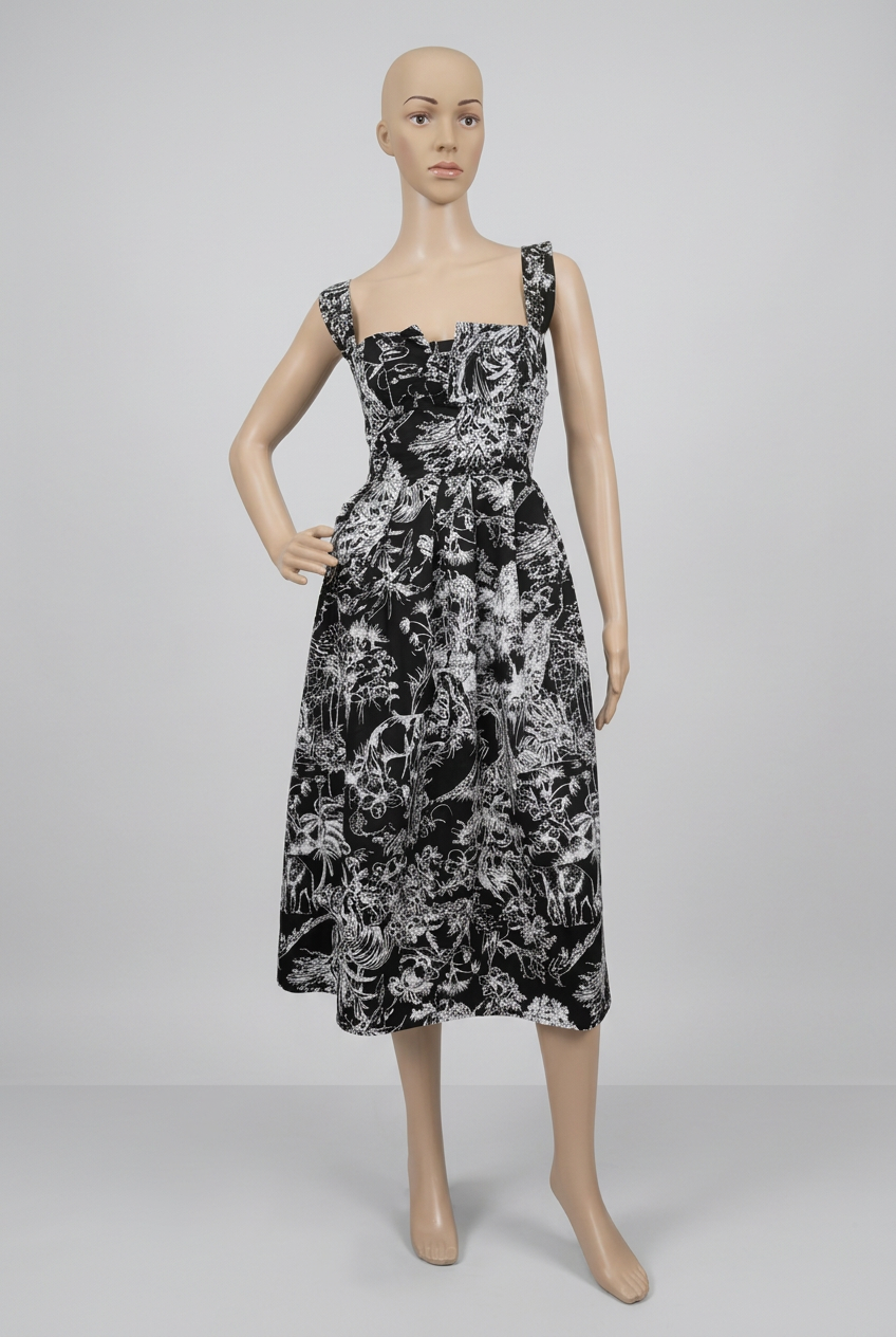 Andy Printed Square‑Neck Midi Dress